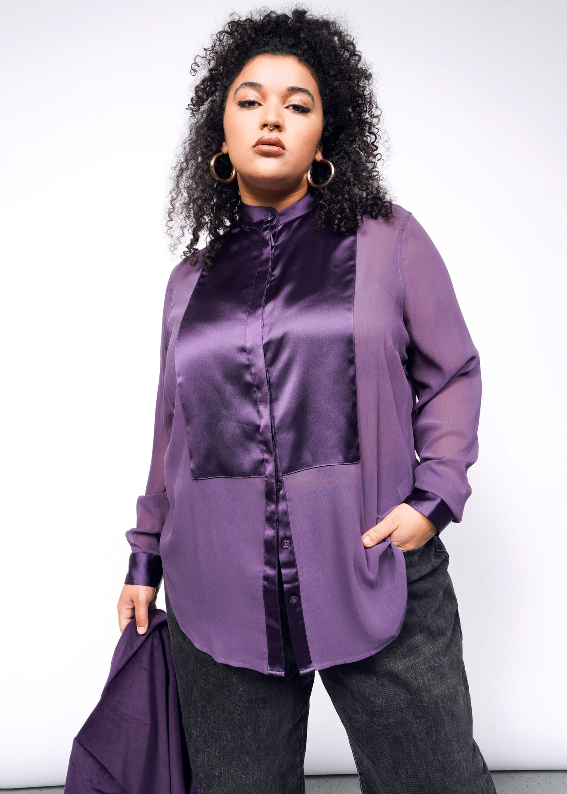 The Empower Sheer Long Sleeve Tuxedo Button Up